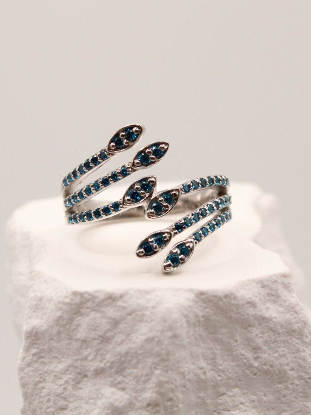 Silver Blue Diamond Wrap Ring